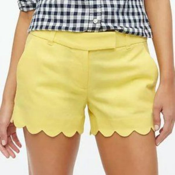 J. Crew Pants - J.Crew Yellow Linen Blend Scalloped Shorts Sz 6 - EUC